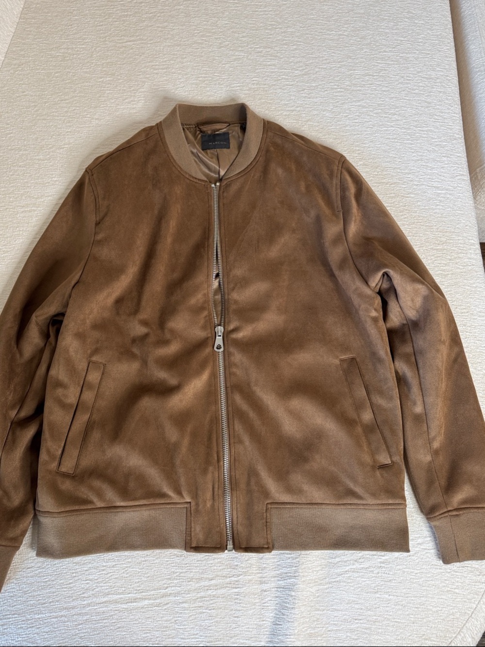 Marconi Men's Brown Suede Bomber Jacket - Classic Zip Front Size XL